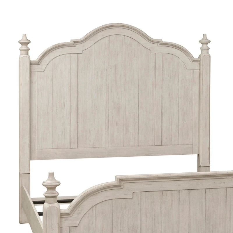 Lit à baldaquin de style champêtre blanc antique avec plateaux couleur châtaigne – 2 places