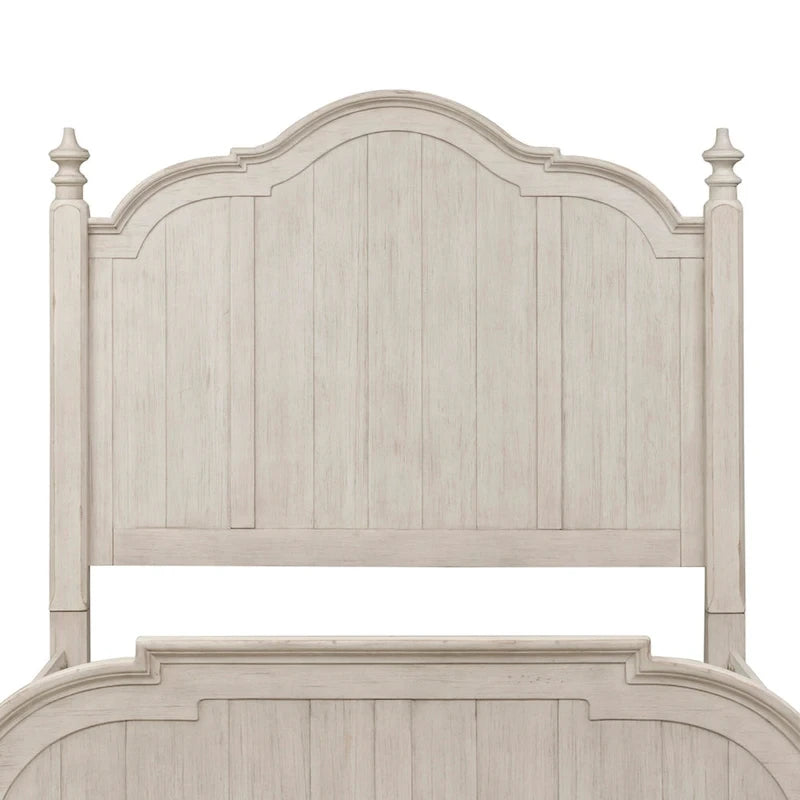 Lit à baldaquin de style champêtre blanc antique avec plateaux couleur châtaigne – 2 places