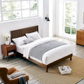 MUSEHOMEINC Mid-Century Modern Solid Wooden Platform Bed with Adjustable Height Headboard for Bedroom,Wood Slat Support