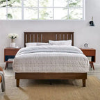 Lit plateforme en bois massif Mid-Century Modern avec tête de lit réglable - Convient pour 2 personnes