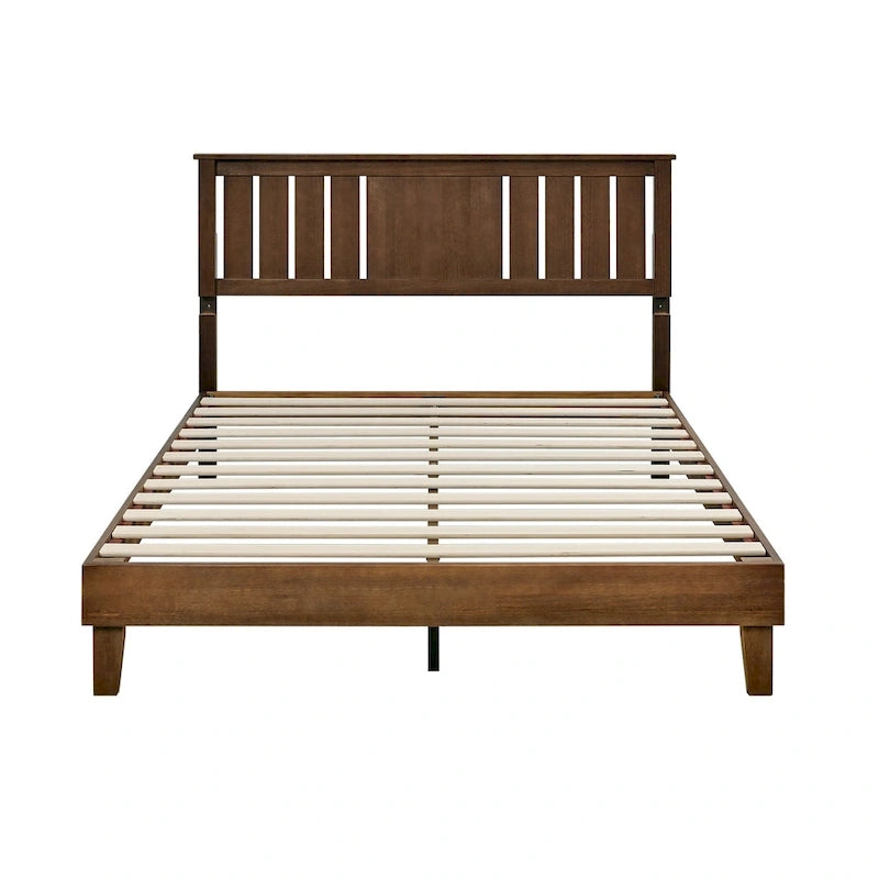 Lit plateforme en bois massif Mid-Century Modern avec tête de lit réglable - Convient pour 2 personnes