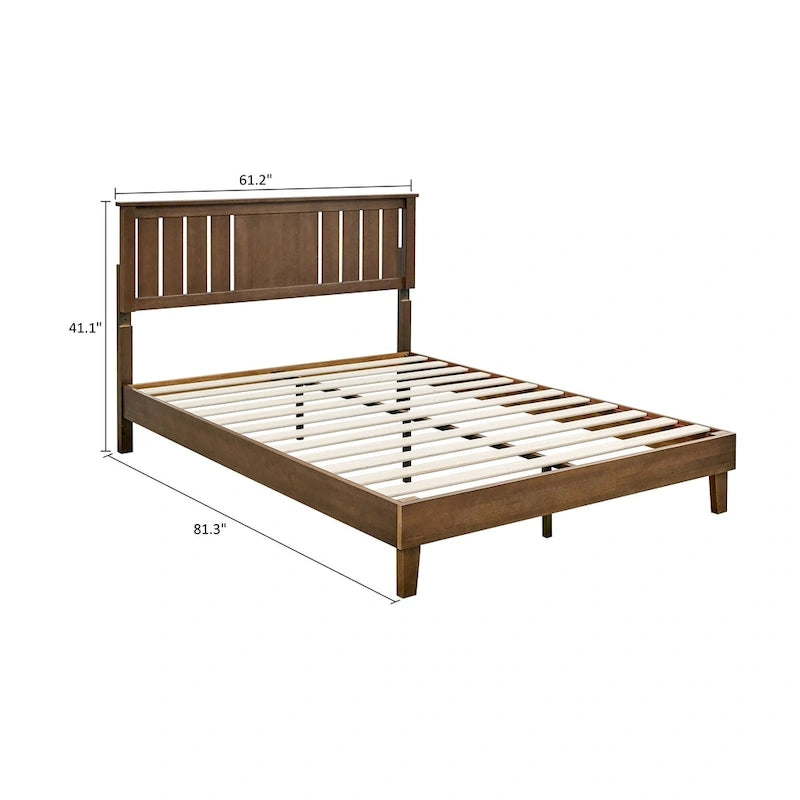 Lit plateforme en bois massif Mid-Century Modern avec tête de lit réglable - Convient pour 2 personnes