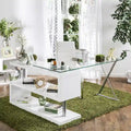 Bureau contemporain en verre convertible Blanc / Rose / Noir / Gris avec piètement en X et étagère en S - Usage unique