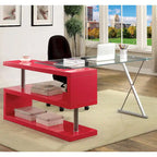 Bureau contemporain en verre convertible Blanc / Rose / Noir / Gris avec piètement en X et étagère en S - Usage unique