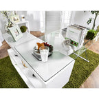 Bureau contemporain en verre convertible Blanc / Rose / Noir / Gris avec piètement en X et étagère en S - Usage unique