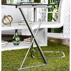 Bureau contemporain en verre convertible Blanc / Rose / Noir / Gris avec piètement en X et étagère en S - Usage unique