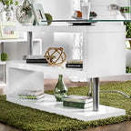 Bureau contemporain en verre convertible Blanc / Rose / Noir / Gris avec piètement en X et étagère en S - Usage unique