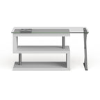Bureau contemporain en verre convertible Blanc / Rose / Noir / Gris avec piètement en X et étagère en S - Usage unique