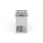 Bureau contemporain en verre convertible Blanc / Rose / Noir / Gris avec piètement en X et étagère en S - Usage unique