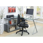Bureau contemporain en verre convertible Blanc / Rose / Noir / Gris avec piètement en X et étagère en S - Usage unique