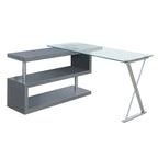 Bureau contemporain en verre convertible Blanc / Rose / Noir / Gris avec piètement en X et étagère en S - Usage unique
