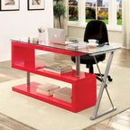 Bureau contemporain en verre convertible Blanc / Rose / Noir / Gris avec piètement en X et étagère en S - Usage unique