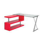 Bureau contemporain en verre convertible Blanc / Rose / Noir / Gris avec piètement en X et étagère en S - Usage unique