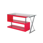 Bureau contemporain en verre convertible Blanc / Rose / Noir / Gris avec piètement en X et étagère en S - Usage unique