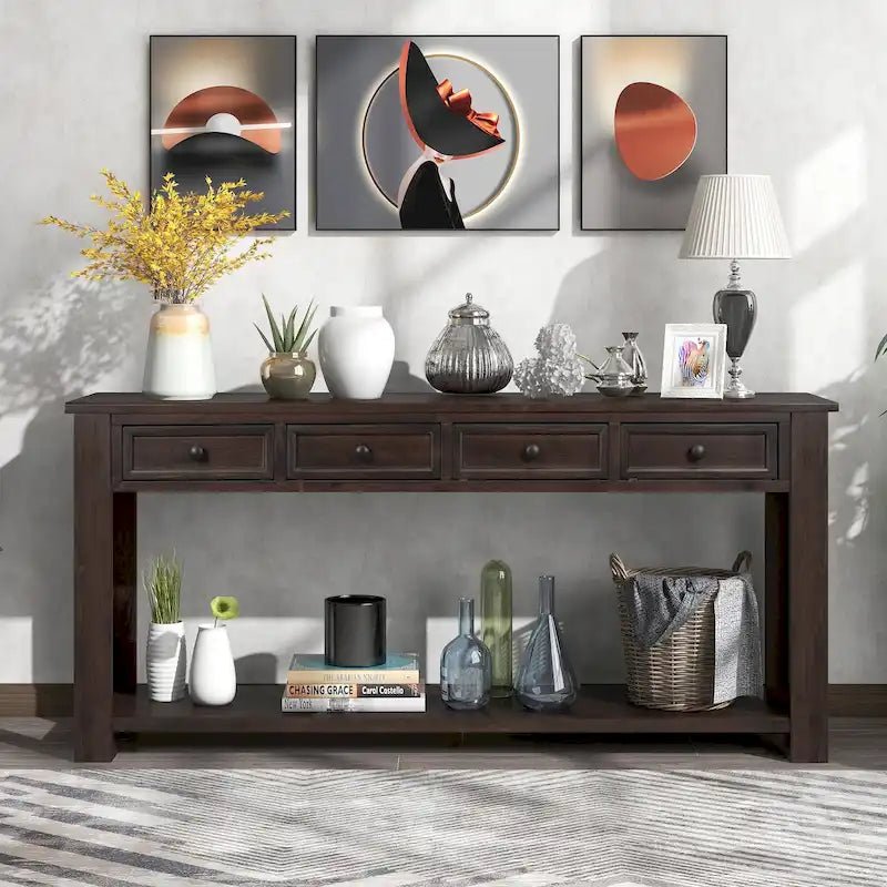 Console de rangement avec tiroir et étagère inférieure, finition usée : blanc antique / expresso / kaki / gris délavé / bleu rétro / bleu marine / noir - Usage unique