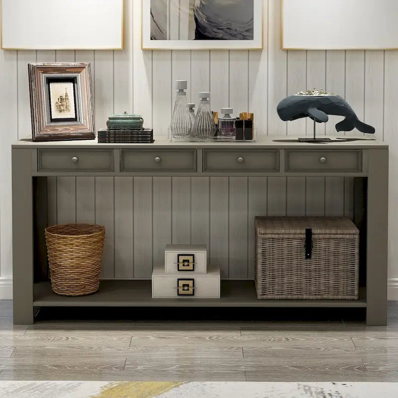 Console de rangement avec tiroir et étagère inférieure, finition usée : blanc antique / expresso / kaki / gris délavé / bleu rétro / bleu marine / noir - Usage unique