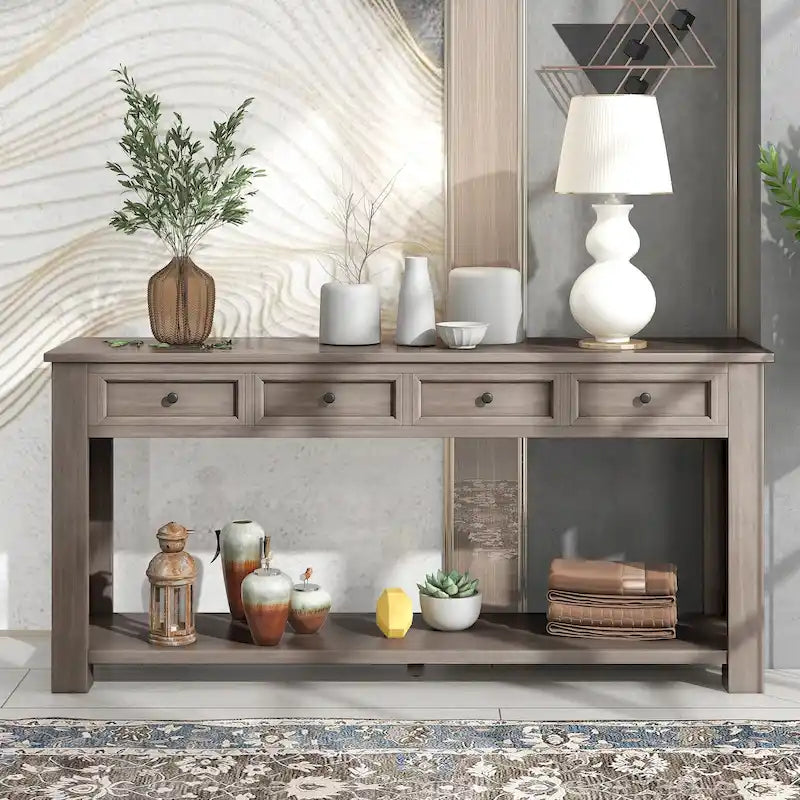 Console de rangement avec tiroir et étagère inférieure, finition usée : blanc antique / expresso / kaki / gris délavé / bleu rétro / bleu marine / noir - Usage unique