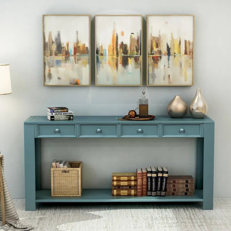 Console de rangement avec tiroir et étagère inférieure, finition usée : blanc antique / expresso / kaki / gris délavé / bleu rétro / bleu marine / noir - Usage unique
