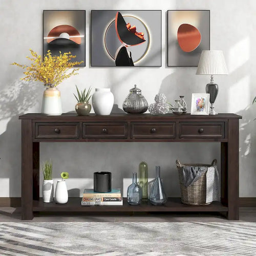 Console de rangement avec tiroir et étagère inférieure, finition usée : blanc antique / expresso / kaki / gris délavé / bleu rétro / bleu marine / noir - Usage unique