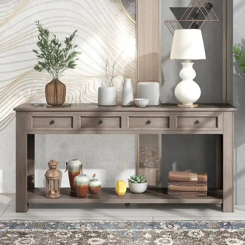 Console de rangement avec tiroir et étagère inférieure, finition usée : blanc antique / expresso / kaki / gris délavé / bleu rétro / bleu marine / noir - Usage unique