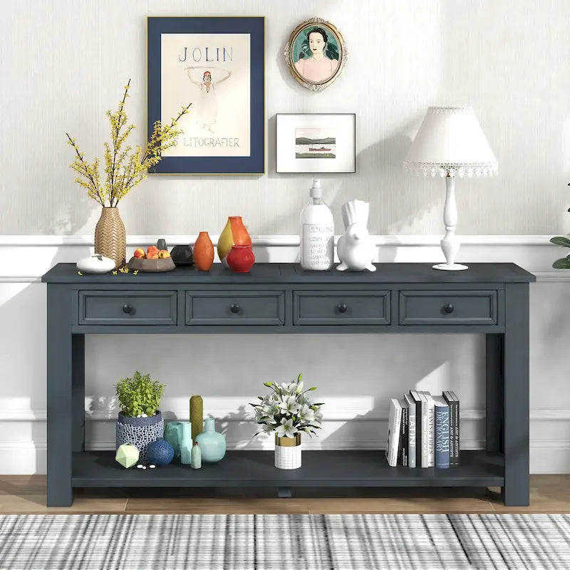 Console de rangement avec tiroir et étagère inférieure, finition usée : blanc antique / expresso / kaki / gris délavé / bleu rétro / bleu marine / noir - Usage unique