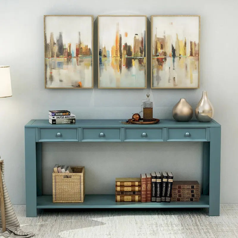 Console de rangement avec tiroir et étagère inférieure, finition usée : blanc antique / expresso / kaki / gris délavé / bleu rétro / bleu marine / noir - Usage unique