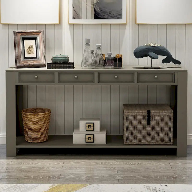 Console de rangement avec tiroir et étagère inférieure, finition usée : blanc antique / expresso / kaki / gris délavé / bleu rétro / bleu marine / noir - Usage unique