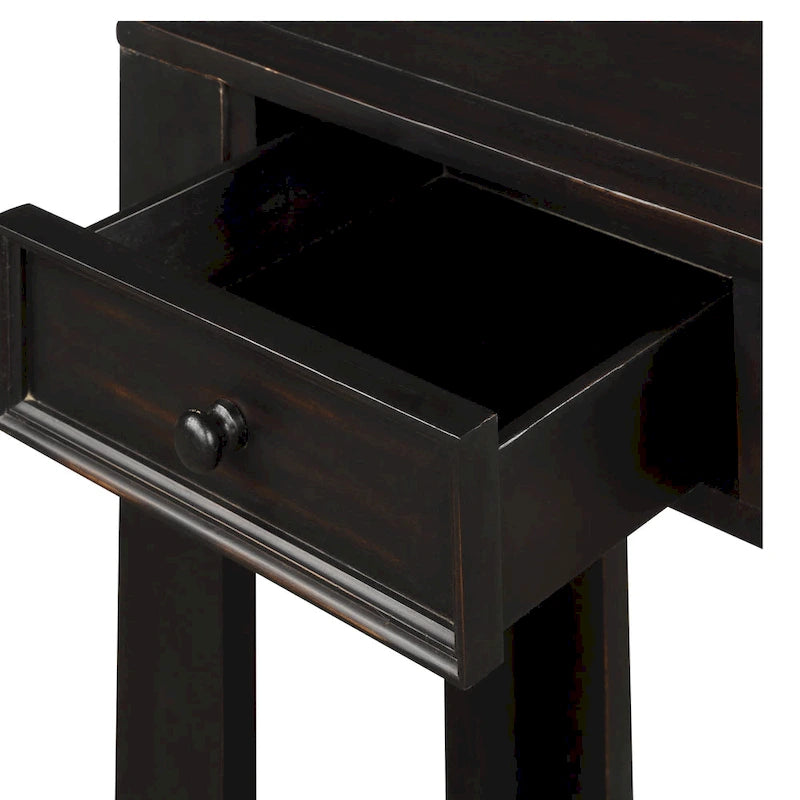 Console de rangement avec tiroir et étagère inférieure, finition usée : blanc antique / expresso / kaki / gris délavé / bleu rétro / bleu marine / noir - Usage unique