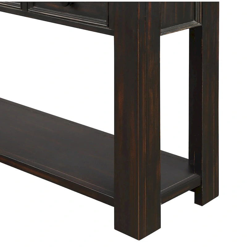 Console de rangement avec tiroir et étagère inférieure, finition usée : blanc antique / expresso / kaki / gris délavé / bleu rétro / bleu marine / noir - Usage unique