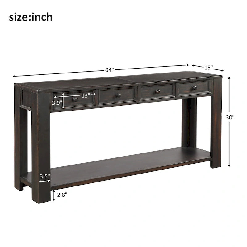 Console de rangement avec tiroir et étagère inférieure, finition usée : blanc antique / expresso / kaki / gris délavé / bleu rétro / bleu marine / noir - Usage unique