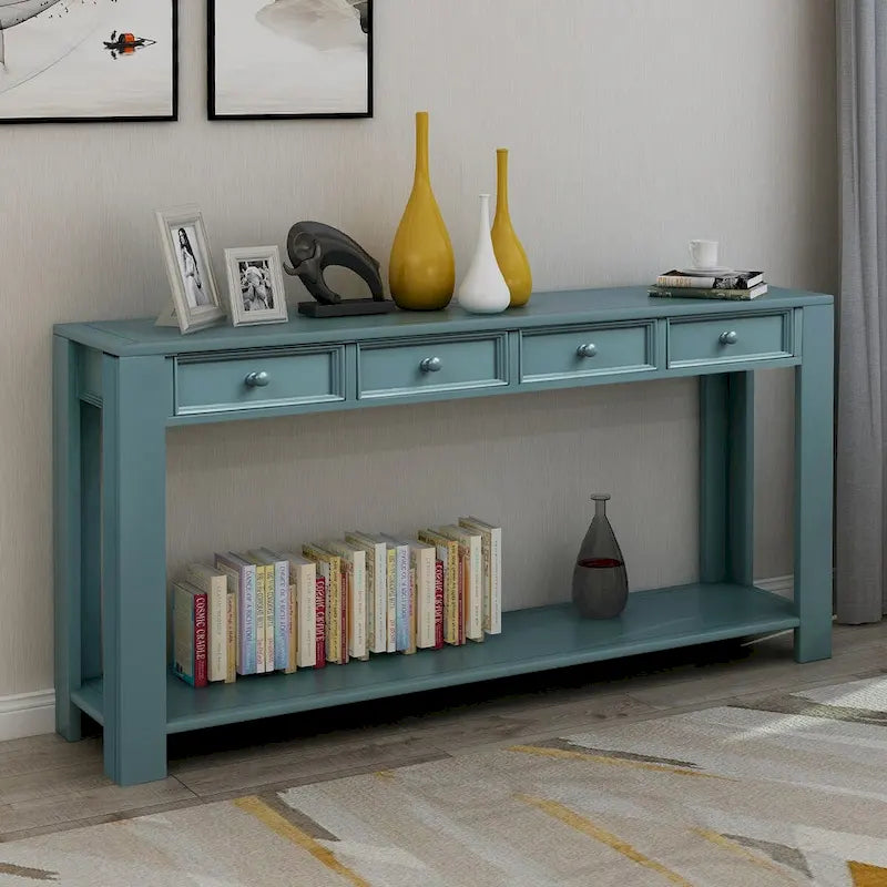 Console de rangement avec tiroir et étagère inférieure, finition usée : blanc antique / expresso / kaki / gris délavé / bleu rétro / bleu marine / noir - Usage unique