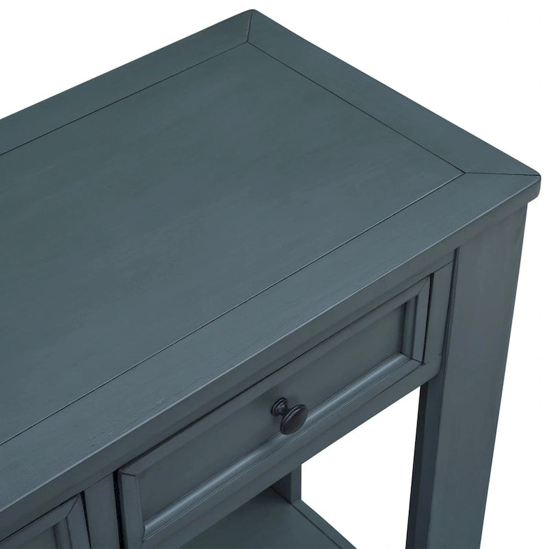 Console de rangement avec tiroir et étagère inférieure, finition usée : blanc antique / expresso / kaki / gris délavé / bleu rétro / bleu marine / noir - Usage unique