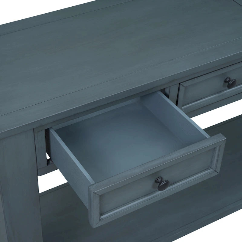 Console de rangement avec tiroir et étagère inférieure, finition usée : blanc antique / expresso / kaki / gris délavé / bleu rétro / bleu marine / noir - Usage unique