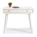 Bureau de style Mid-Century en bois massif blanc / marron / chêne / noir avec pieds fuselés et tiroir unique - Usage unique