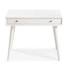 Bureau de style Mid-Century en bois massif blanc / marron / chêne / noir avec pieds fuselés et tiroir unique - Usage unique