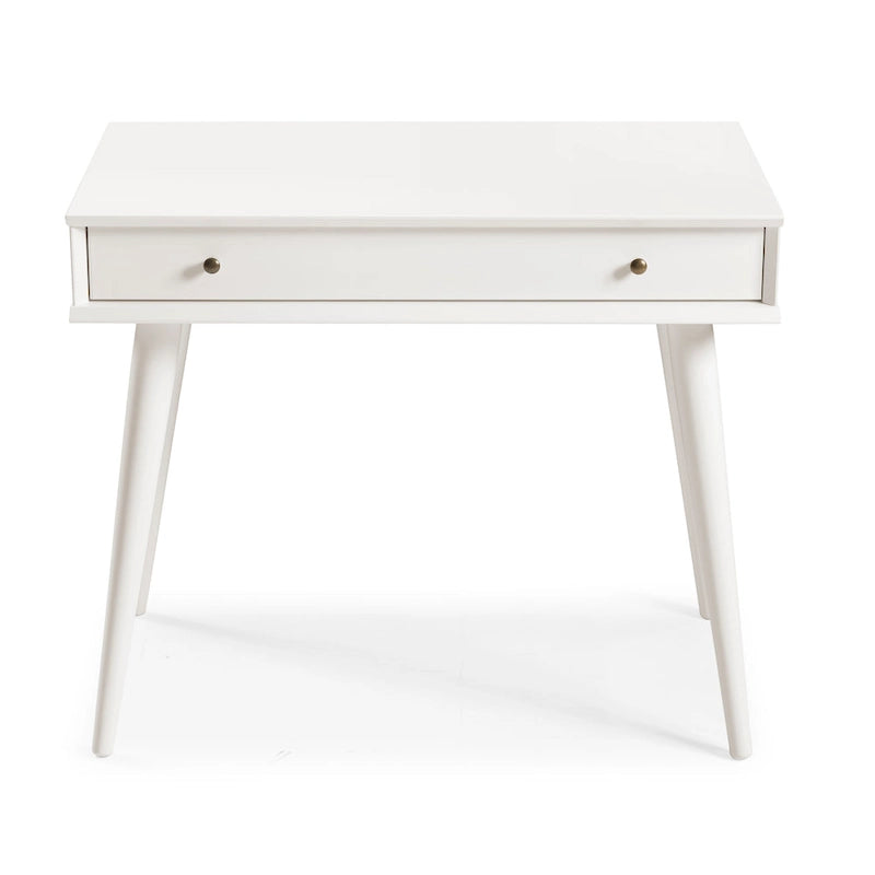 Bureau de style Mid-Century en bois massif blanc / marron / chêne / noir avec pieds fuselés et tiroir unique - Usage unique