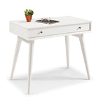 Bureau de style Mid-Century en bois massif blanc / marron / chêne / noir avec pieds fuselés et tiroir unique - Usage unique