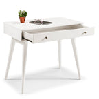 Bureau de style Mid-Century en bois massif blanc / marron / chêne / noir avec pieds fuselés et tiroir unique - Usage unique