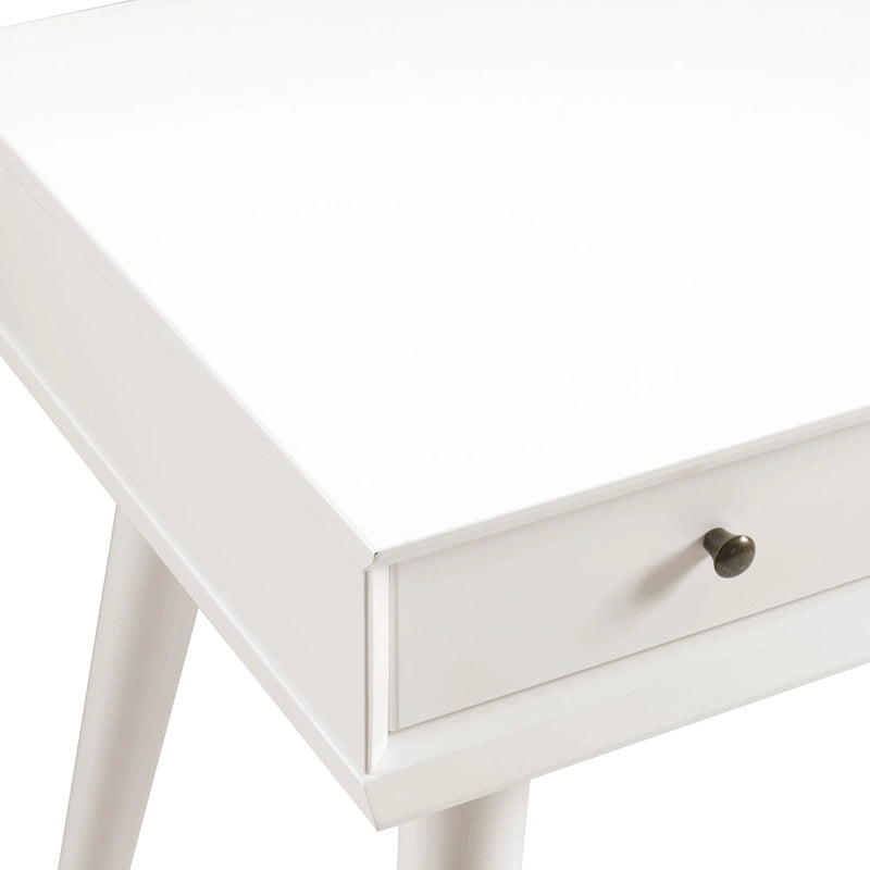 Bureau de style Mid-Century en bois massif blanc / marron / chêne / noir avec pieds fuselés et tiroir unique - Usage unique
