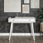 Bureau de style Mid-Century en bois massif blanc / marron / chêne / noir avec pieds fuselés et tiroir unique - Usage unique