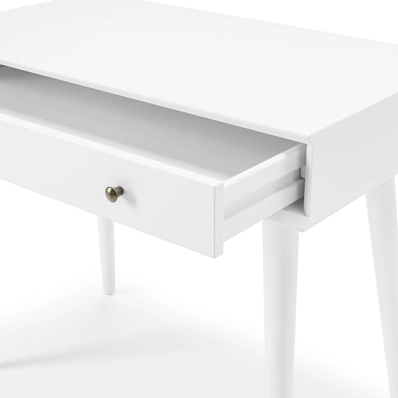 Bureau de style Mid-Century en bois massif blanc / marron / chêne / noir avec pieds fuselés et tiroir unique - Usage unique