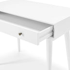 Bureau de style Mid-Century en bois massif blanc / marron / chêne / noir avec pieds fuselés et tiroir unique - Usage unique