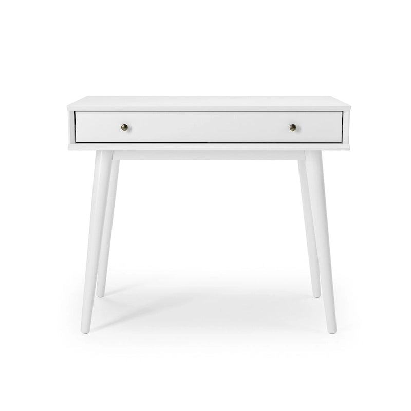 Bureau de style Mid-Century en bois massif blanc / marron / chêne / noir avec pieds fuselés et tiroir unique - Usage unique