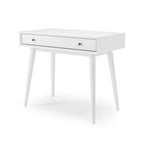 Bureau de style Mid-Century en bois massif blanc / marron / chêne / noir avec pieds fuselés et tiroir unique - Usage unique