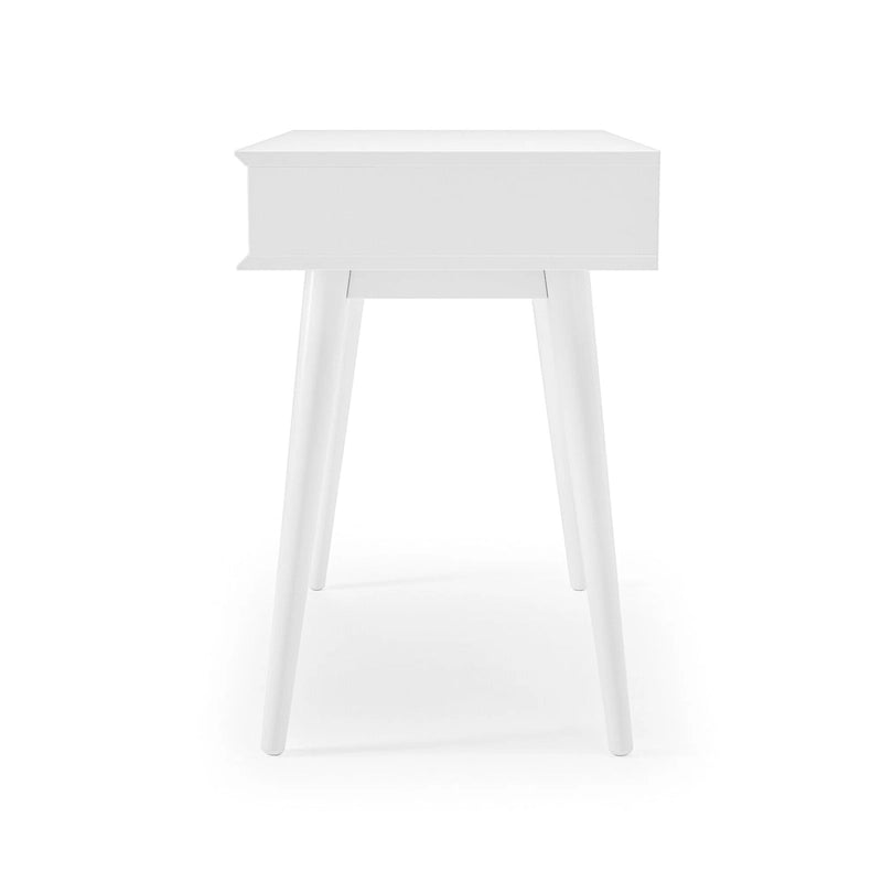 Bureau de style Mid-Century en bois massif blanc / marron / chêne / noir avec pieds fuselés et tiroir unique - Usage unique