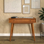 Bureau de style Mid-Century en bois massif blanc / marron / chêne / noir avec pieds fuselés et tiroir unique - Usage unique