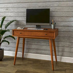 Bureau de style Mid-Century en bois massif blanc / marron / chêne / noir avec pieds fuselés et tiroir unique - Usage unique
