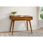 Bureau de style Mid-Century en bois massif blanc / marron / chêne / noir avec pieds fuselés et tiroir unique - Usage unique