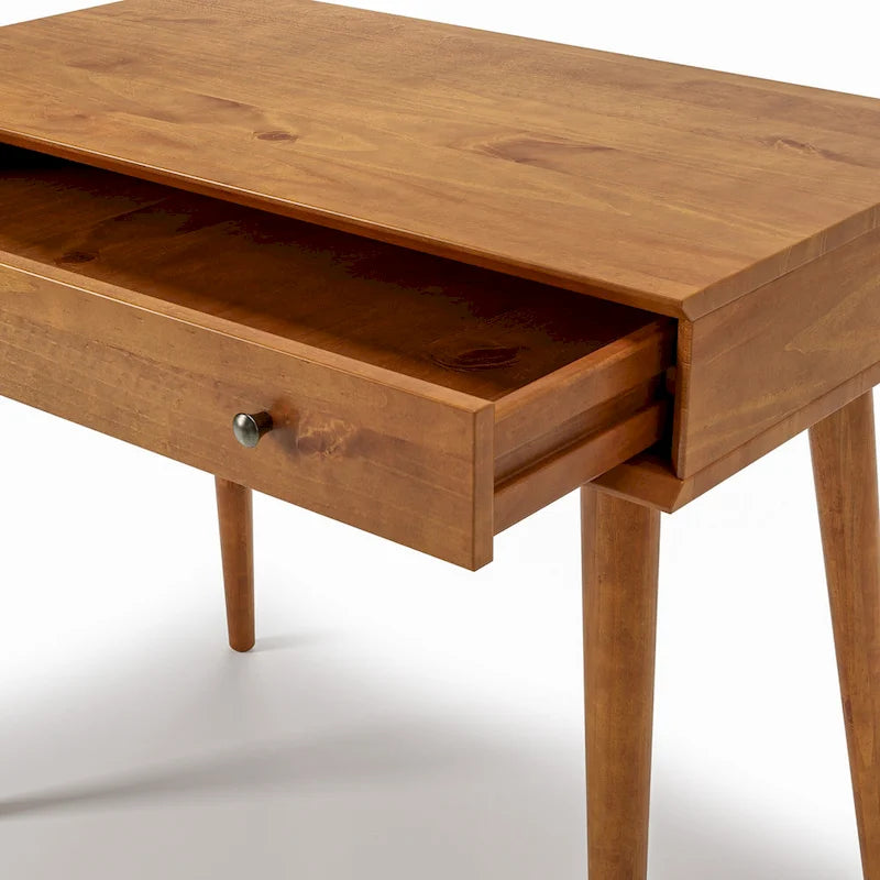 Bureau de style Mid-Century en bois massif blanc / marron / chêne / noir avec pieds fuselés et tiroir unique - Usage unique