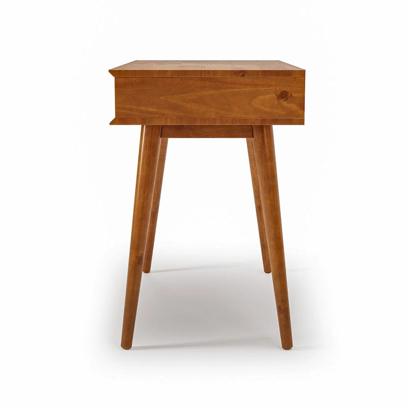Bureau de style Mid-Century en bois massif blanc / marron / chêne / noir avec pieds fuselés et tiroir unique - Usage unique